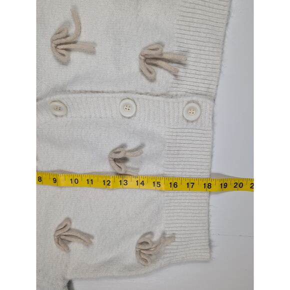 Luna + Ivy Cardigan Sweater Women’s S Ivory Cream 3D Bow Applique Cropped Knit - Picture 12 of 15